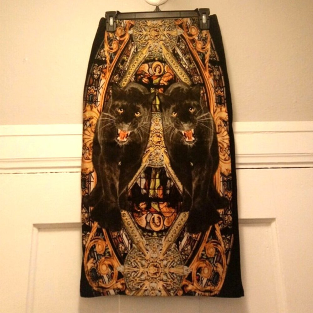 NWOT Fifth Degree USA In Vein Panther Cotton Printed Midi Pencil Skirt